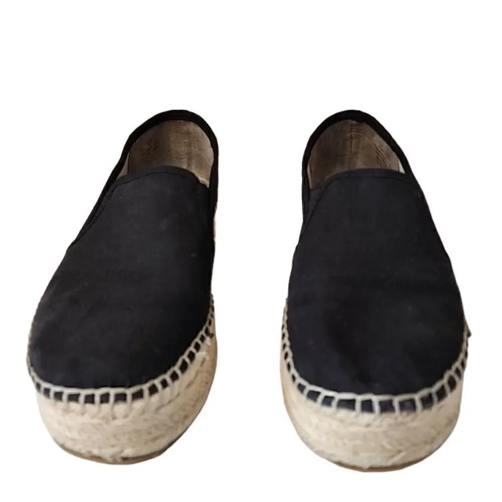 Circus Sam Edelman-Camdyn Black Canvas Rope Platform Espadrille Flats Black, 8.5